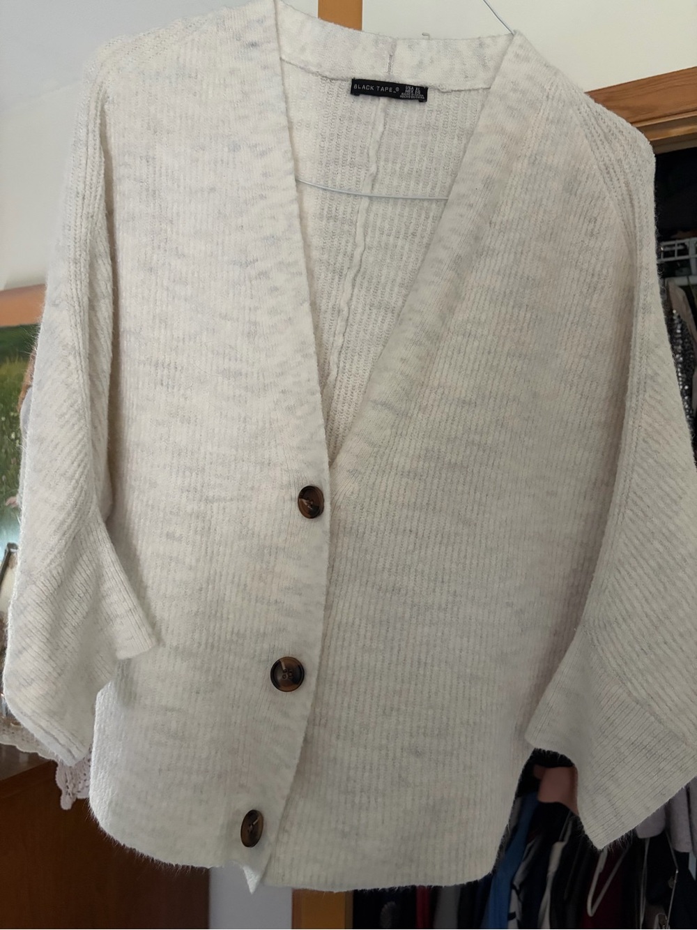 Black Tape_ Cream Button-Front V-Neck Cardigan Sweater